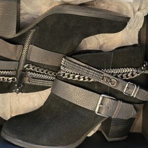 Trouve Black Ankle Booties with Chain Embellishment